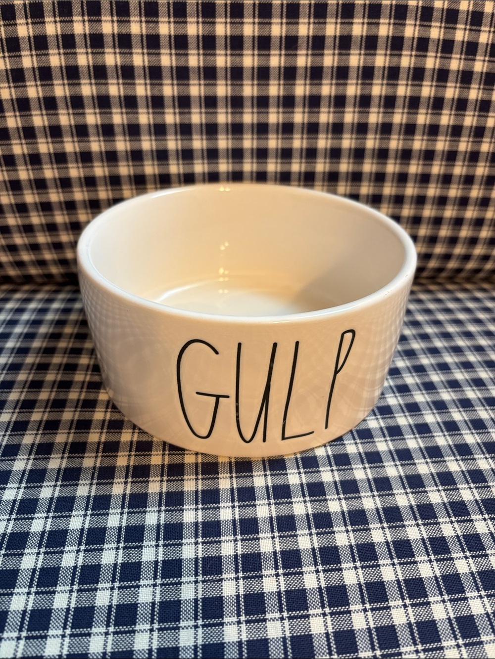 Rae Dunn White Ceramic dog  Bowl with GULP Lettering